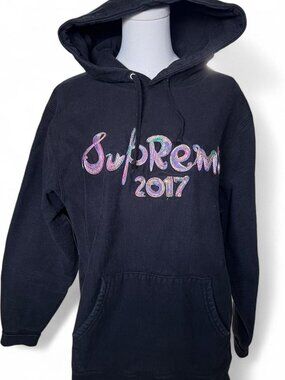 supreme 2017 black embroidered hoodie